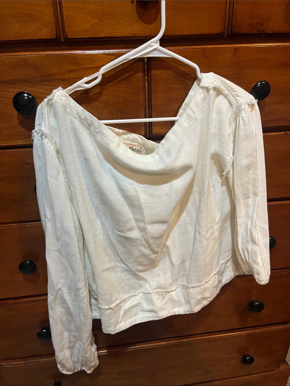 Free People We The Free Cream Off-Shoulder Long Sleeve Blouse